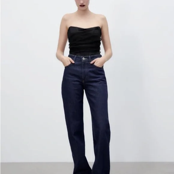 Zara CORSETRY-INSPIRED TULLE CROP TOP Black XS - Picture 4 of 15